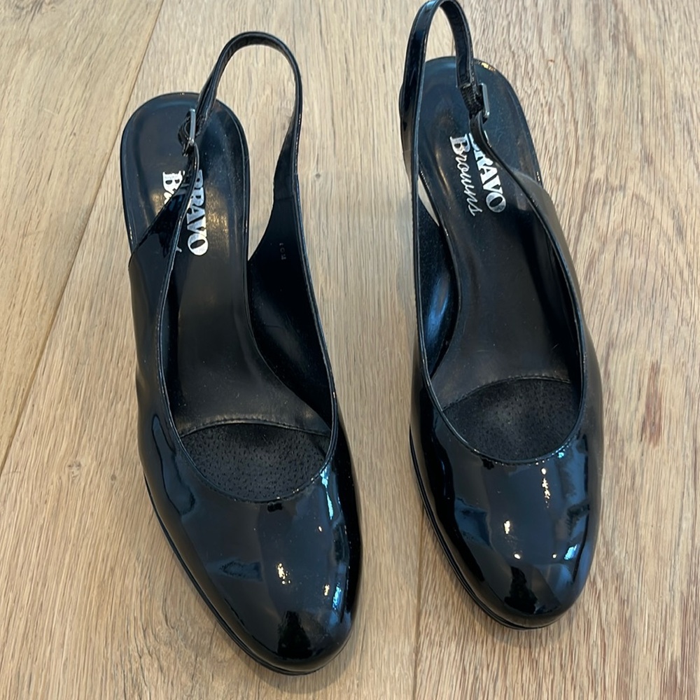 Black Patent leather sling back heels from Browns